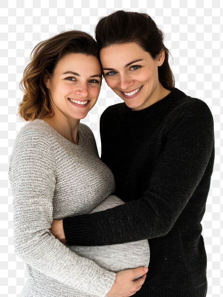 PNG Happy pregnant woman with her woman spouse sweater smile photo.