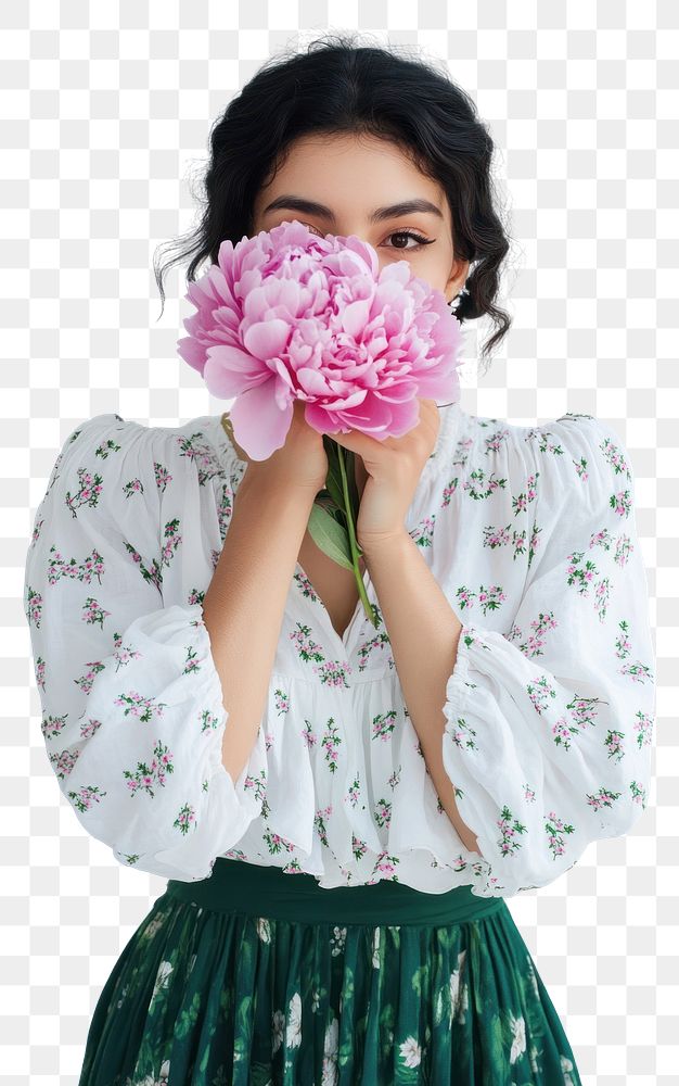 PNG Mexican woman in a white blouse and green skirt photography pattern flower.