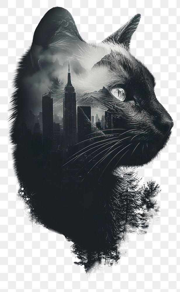 PNG Black cat with New York City exposure double design.