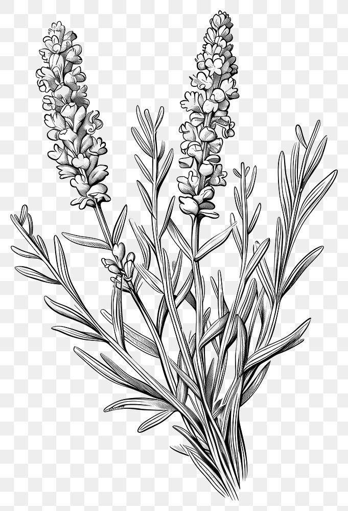 PNG Black and white Lavender illustration lavender drawing.