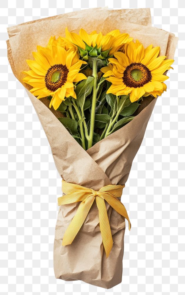 PNG Sunflowers bouquet yellow ribbon.