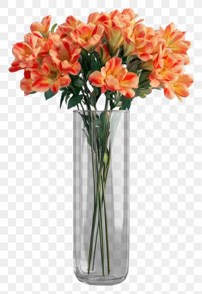 PNG Peach red flowers bouquets glass vase decorative.