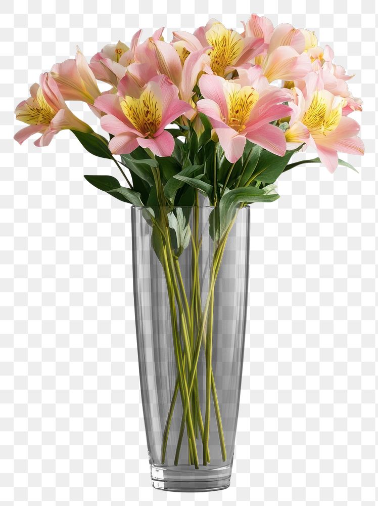 PNG Pink flowers bouquets glass vase arrangement.