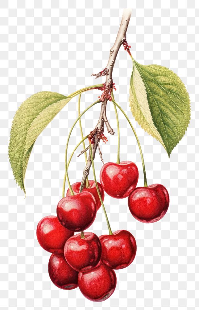 PNG Deep red cherry branch cherries fruit illustration.