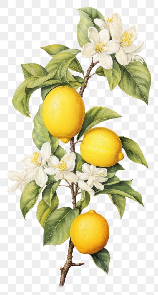 PNG Lemon branch with flower lemon lemons fruit illustration.