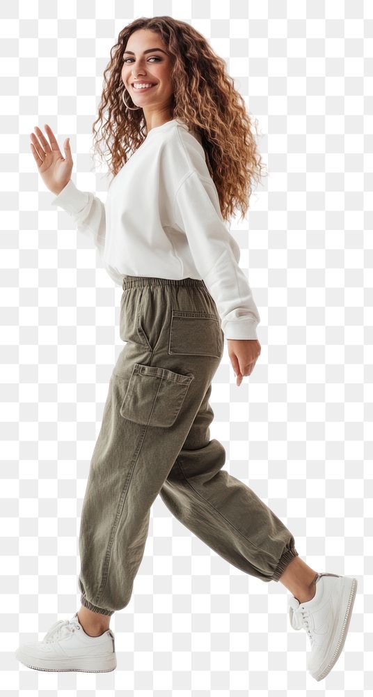 PNG Latina woman walking background smiling casual.