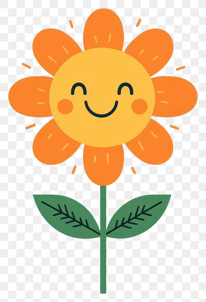 PNG Cute smile flower illustration orange leaves.