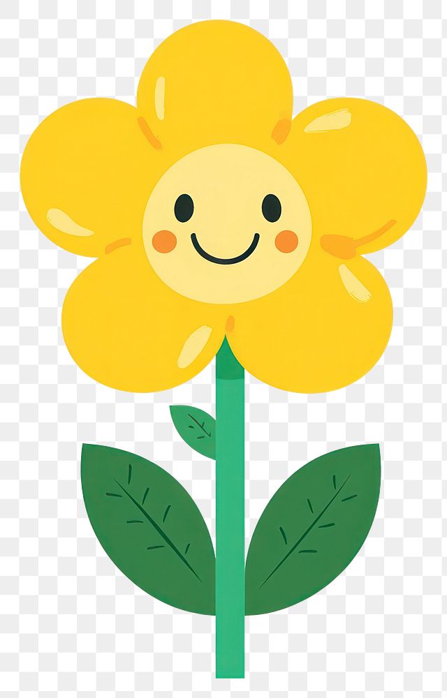 PNG Cute smiling flower illustration yellow leaves.