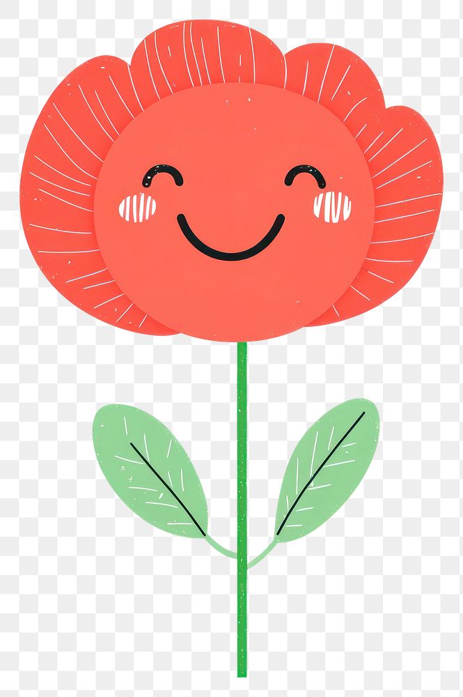 PNG Cute smile poppy flower illustration leaves green.