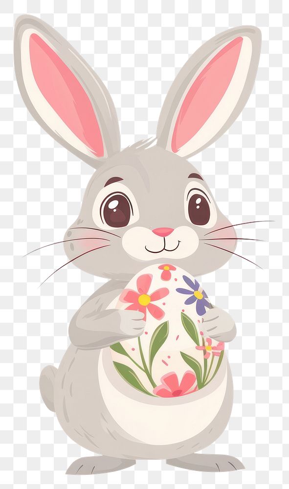 PNG Rabbit holding easter egg illustration bunny art.