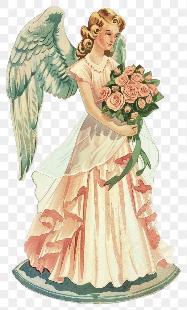 PNG Angel statue wedding illustration vintage style.