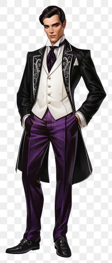 PNG Gothic groom wedding suit vintage purple white.