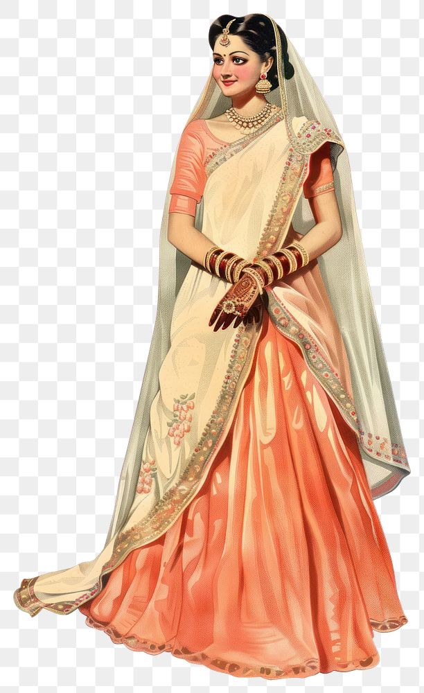 PNG Indian bride wedding illustration clothing.