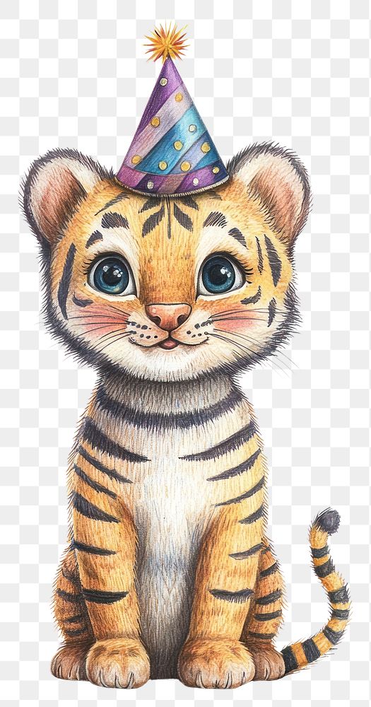 PNG Cute character tiger hat illustration animal.