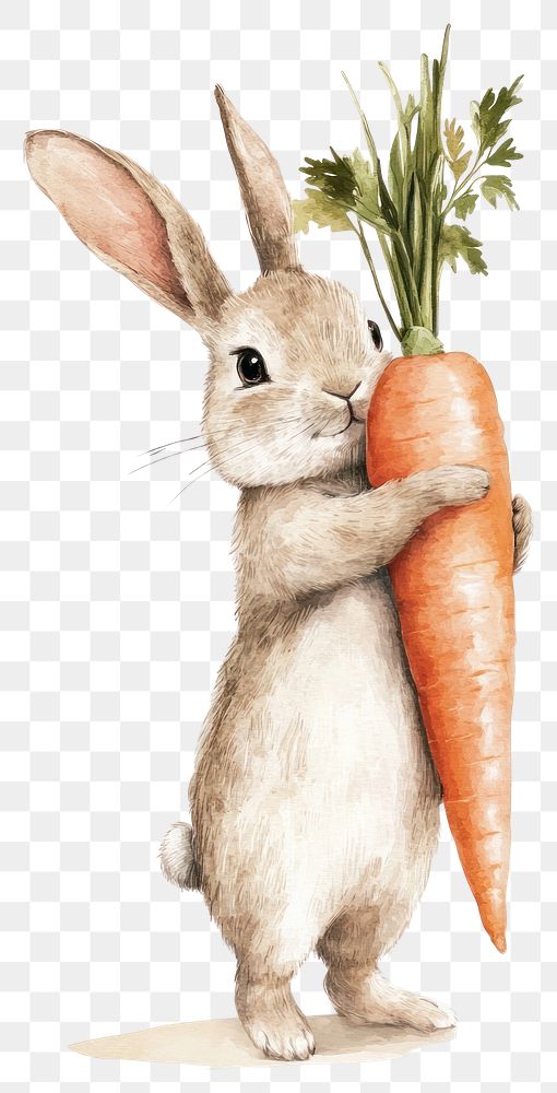 PNG Rabbit hugging large carrot animal bunny cute.