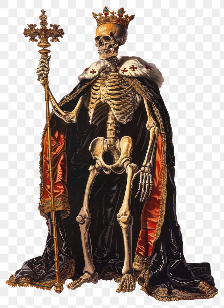 PNG Skeleton king art illustration medieval.