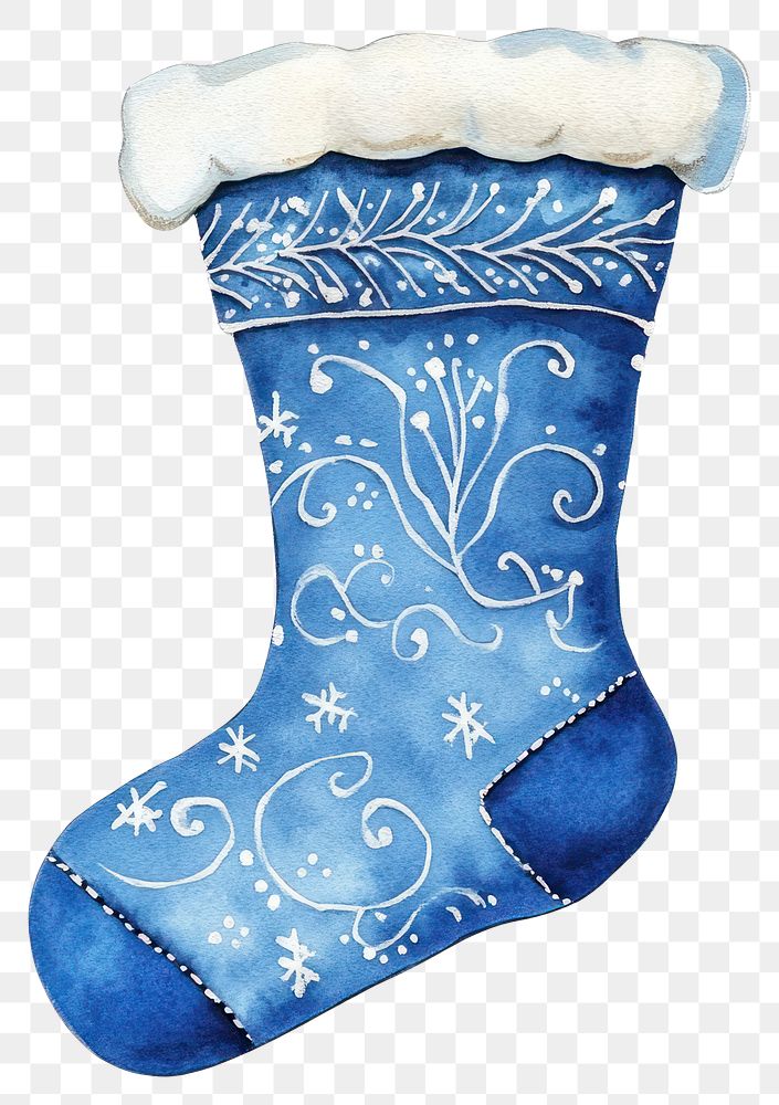 PNG Blue Christmas sock christmas watercolor stocking.