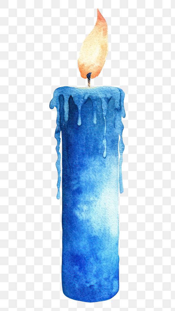 PNG Christmas blue gradient candle watercolor fire illustration.