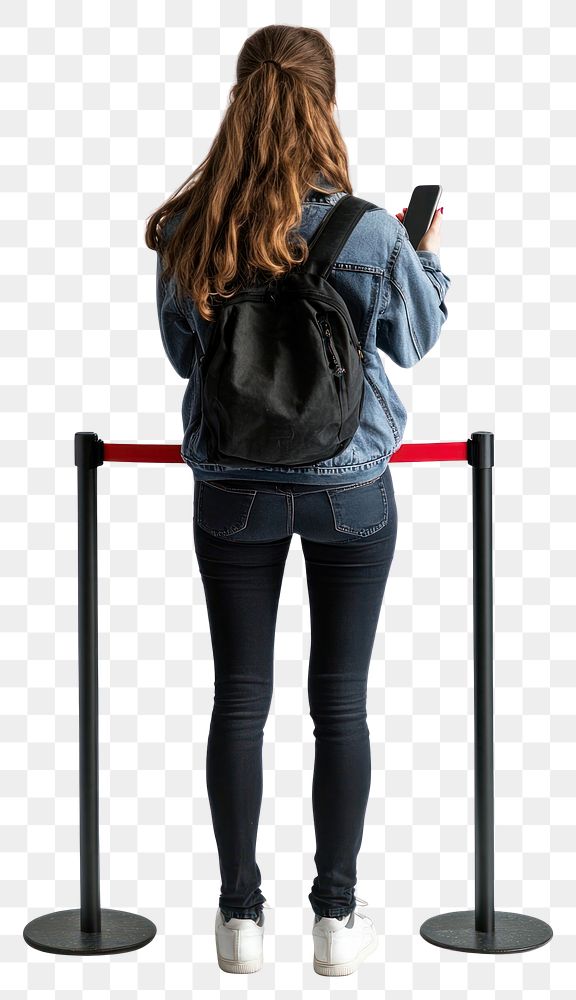 PNG Girl waiting in queue smartphone background standing.