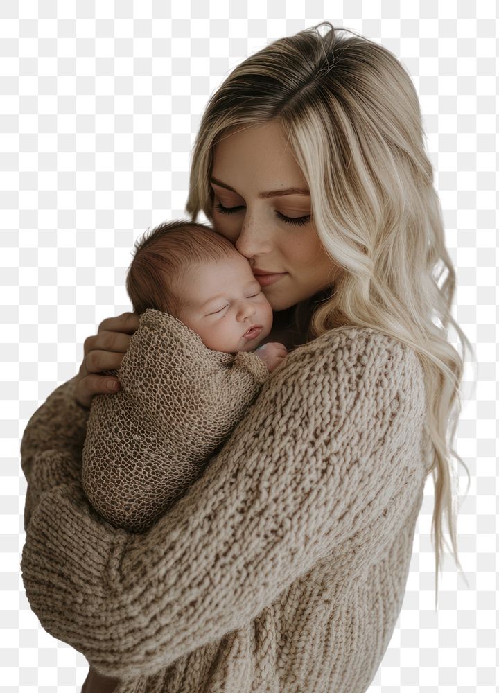 PNG Mother carrying a newborn baby photography sweater face.