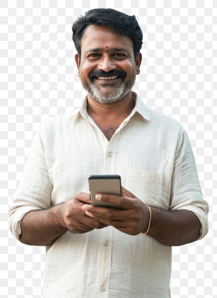 PNG Indian man using smartphone portrait adult happy.