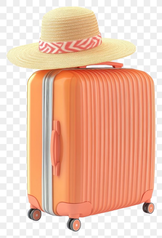 PNG Luggage with summer hat suitcase clothing vacation.