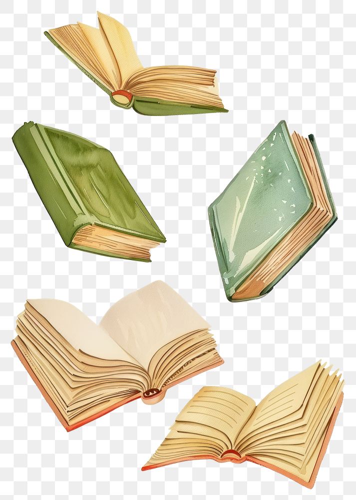 PNG Flying colorful books illustration watercolor reading.