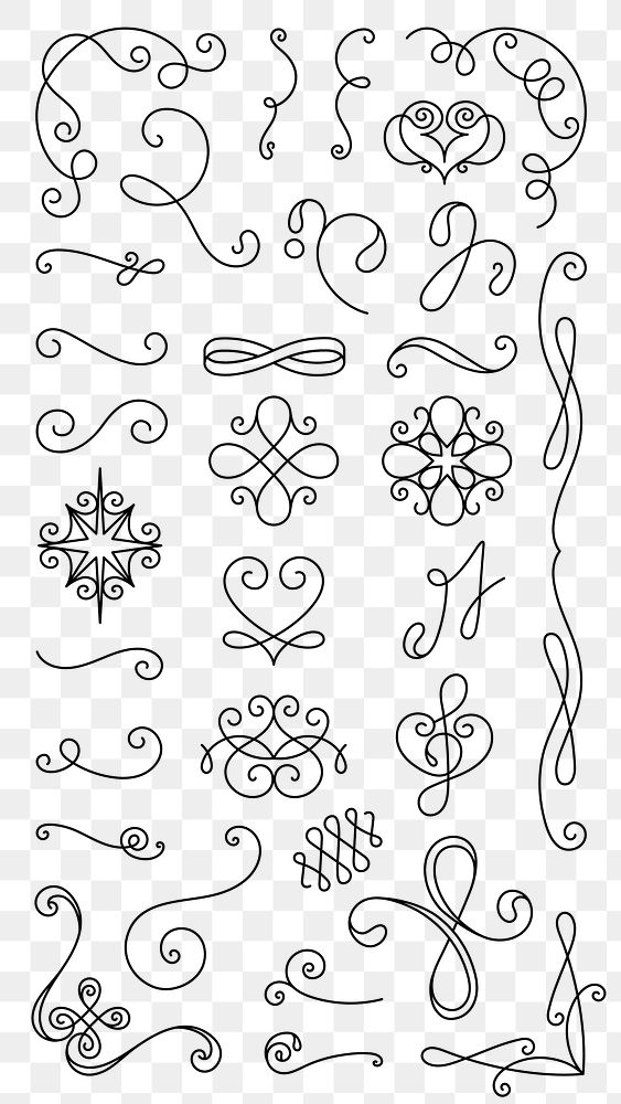 PNG Elegant vintage decorative flourishes set on transparent background