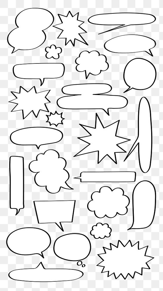 PNG Comic speech bubbles vector set., transparent background