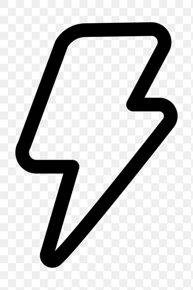 PNG Minimalist black lightning bolt, UI icon on transparent background