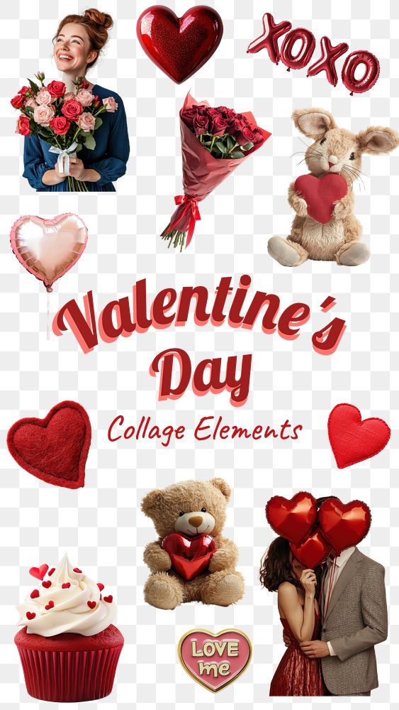 PNG Valentine's day photos, element set on transparent background