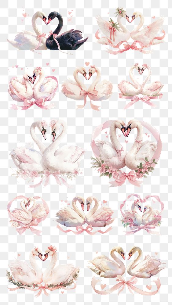 Romantic swan, PNG set on transparent background