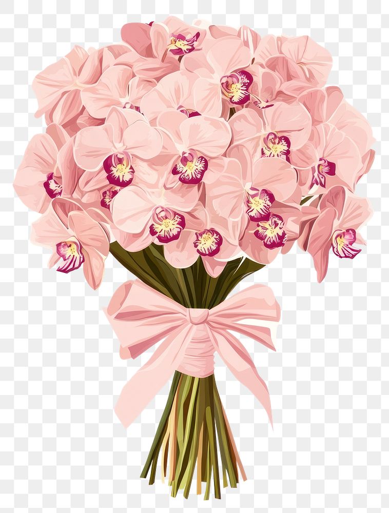 PNG Wedding orchid flowers bouquet with paper wrap and bow tired art illustration chandelier.