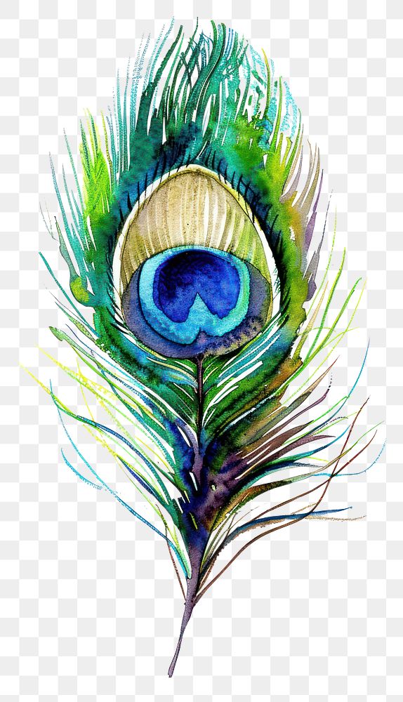 PNG Watercolor a peacock feather art illustration illustrated.