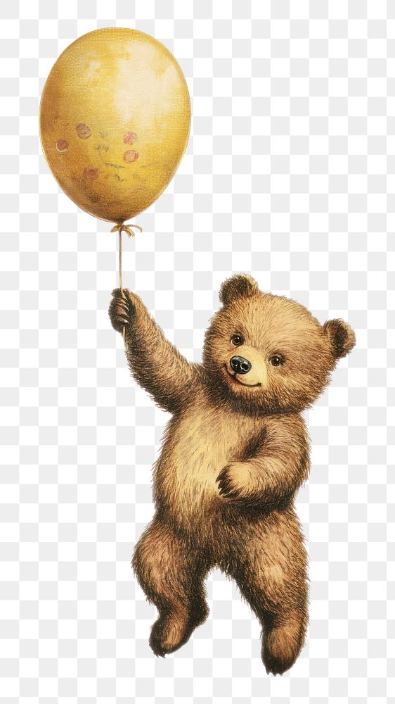 PNG Bear holding a balloon animal cute illustration.