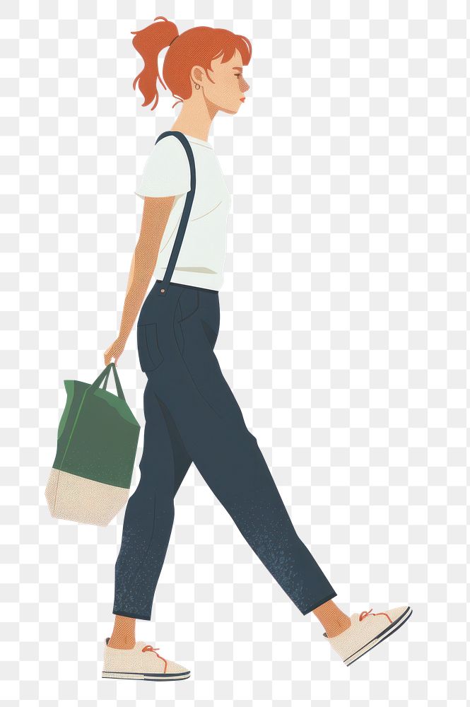 PNG Woman having grocery bag walking illustration minimalist.