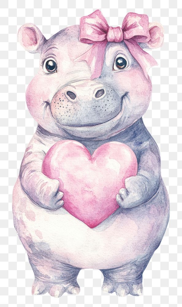 PNG Illustration watercolor hippo heart.