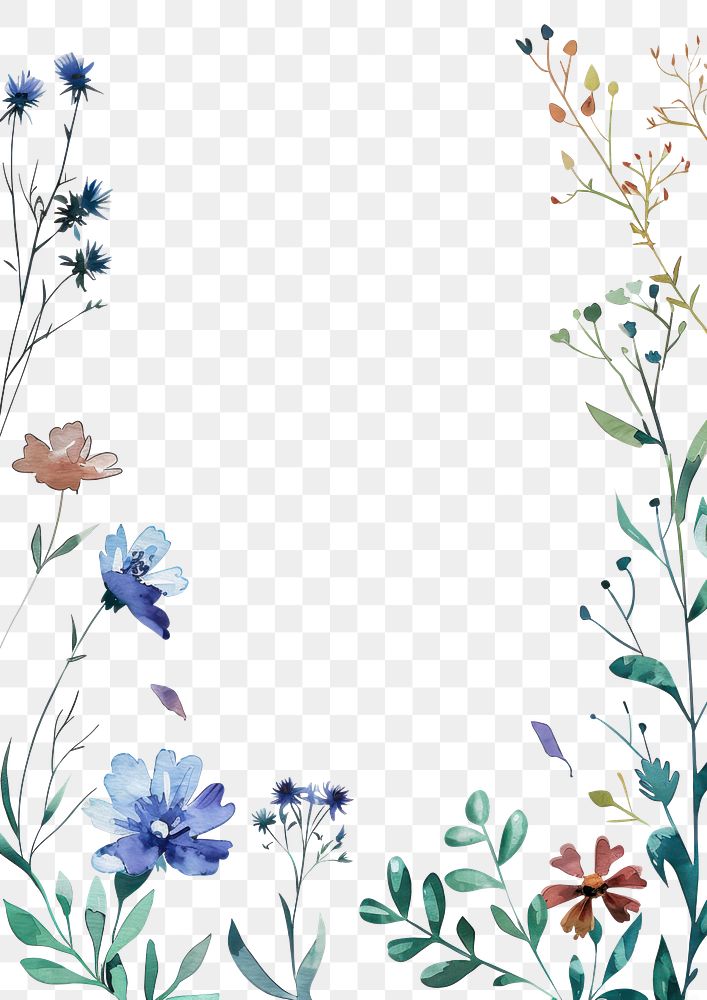 PNG Tiny wildflowers frame watercolor background texture.