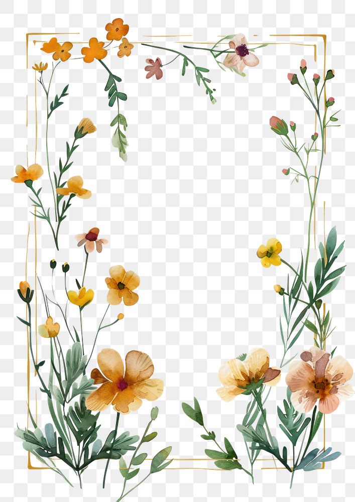 PNG Tiny wildflowers frame watercolor background design.