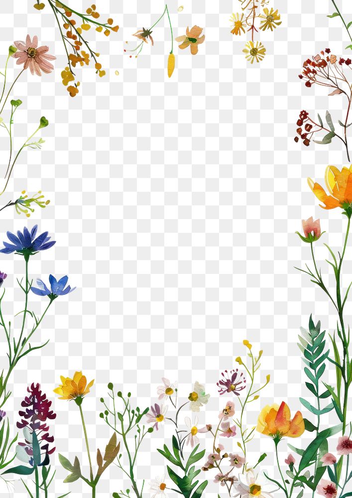 PNG Tiny wildflowers frame watercolor background design.