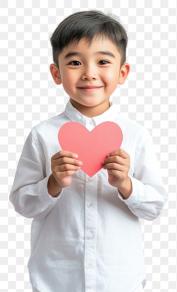 PNG Happy asian boy holding a heart paper shape symbol child photo.