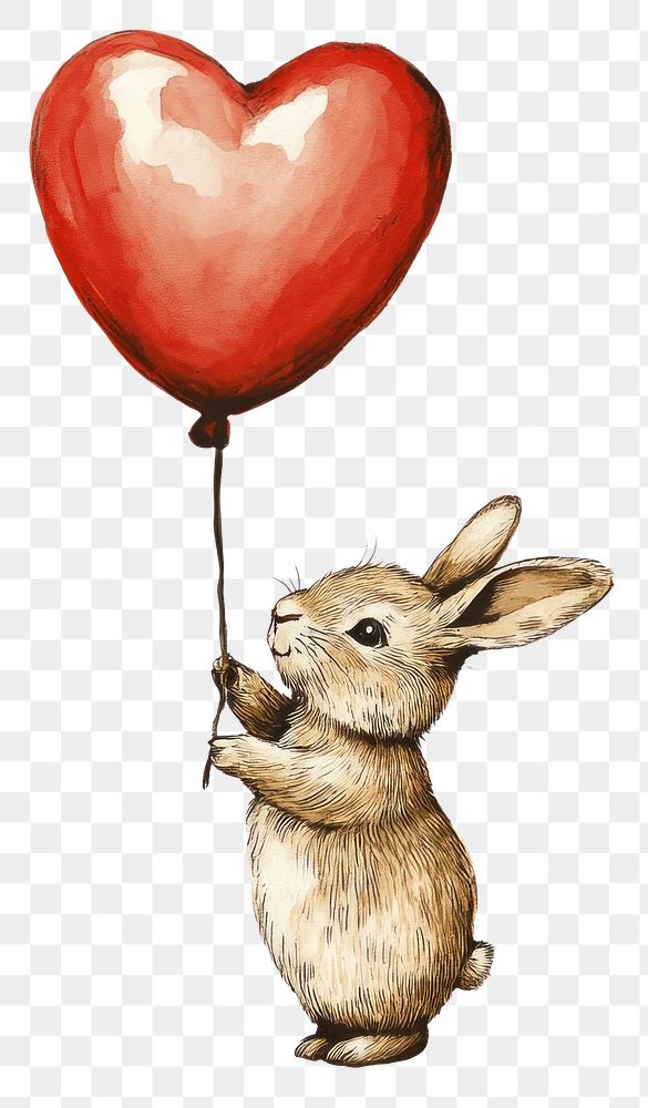 PNG Rabbit holding a heart balloon illustration animal.