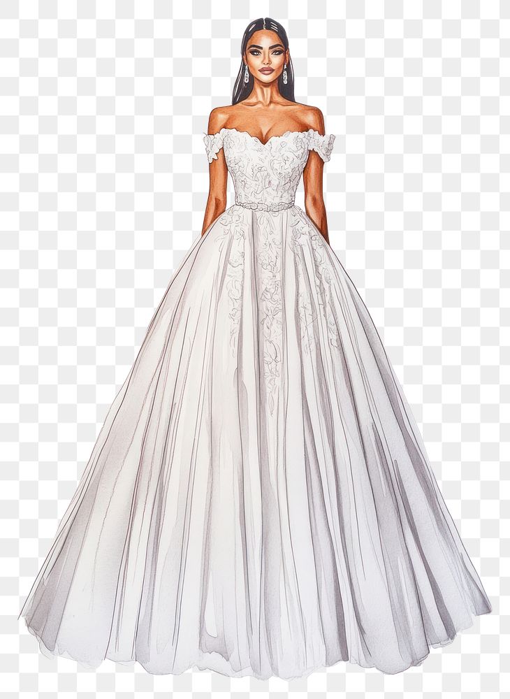 PNG Wedding dress fashion illustration white.