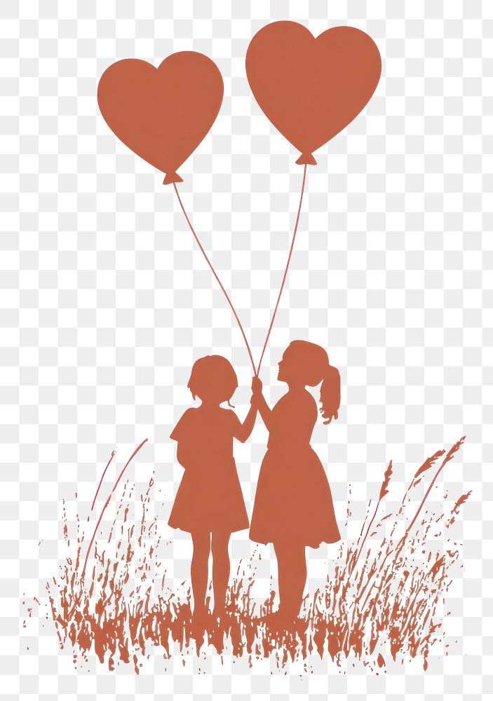 PNG Valentine illustration children balloons.