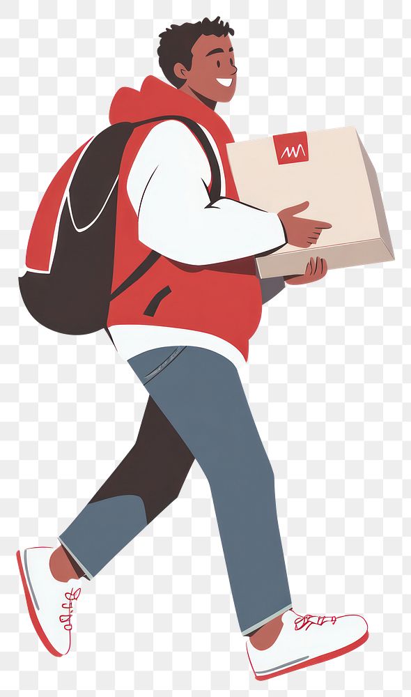 PNG Delivery man walking package illustration backpack.