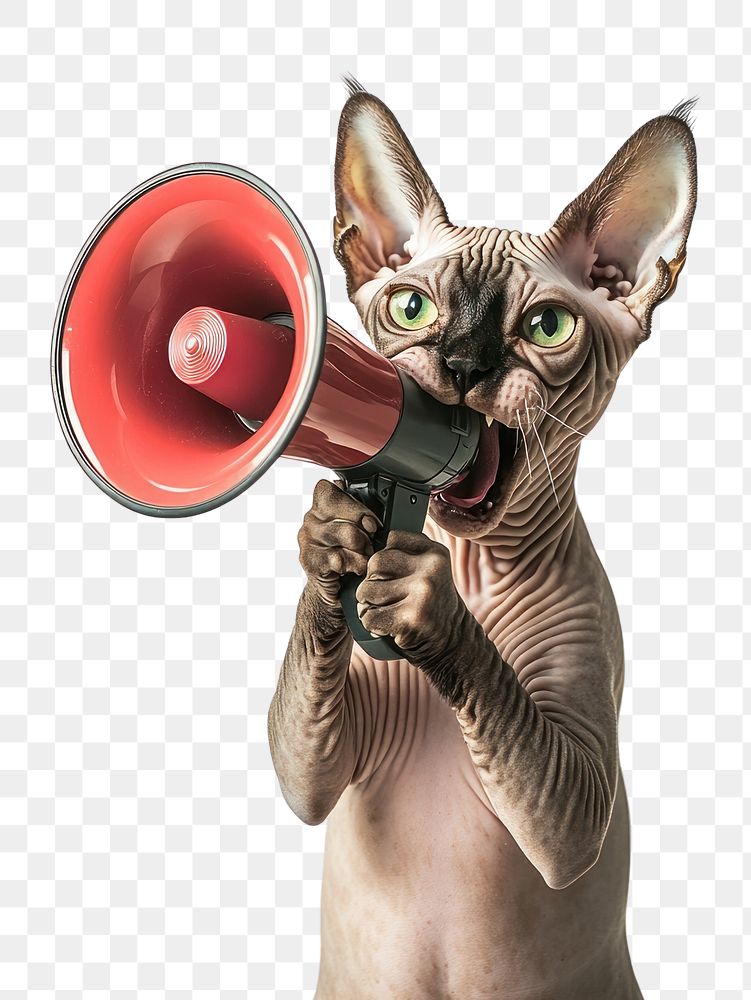 PNG A Sphynx cat holding a megaphone photography animal sphynx.