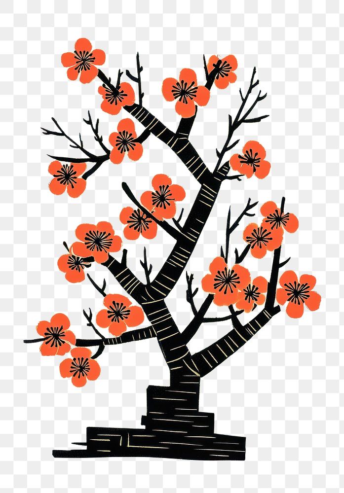 PNG Chinese peach blossom traditional flowers art.