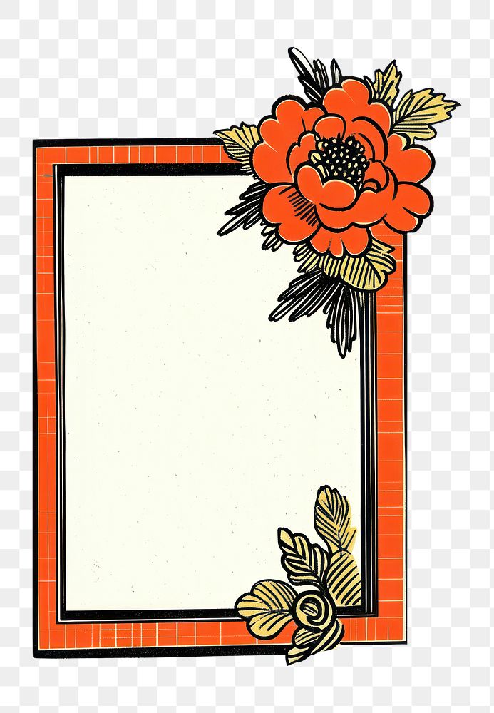 PNG Chinese peony rectangle frame flower style gold.