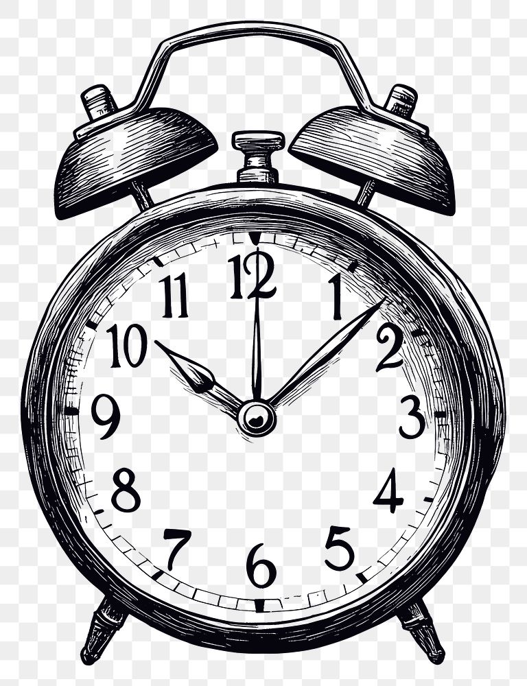 PNG Alarm clock black white illustration.