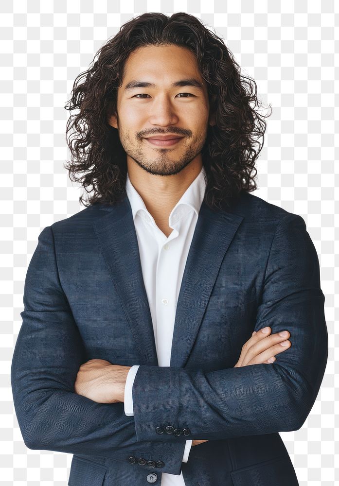 PNG Confident and smiling Asian man portrait suit photography.